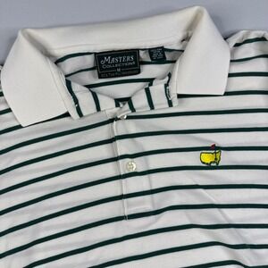 Masters Collection Polo Shirt Mens Medium White Green Striped Augusta Golf Logo
